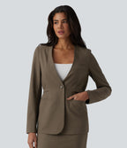Long Sleeve Work Linen-Blend Blazer with Pockets — Driftwood Brown — view 1