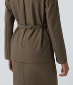Long Sleeve Work Linen-Blend Blazer with Pockets — Driftwood Brown — view 4
