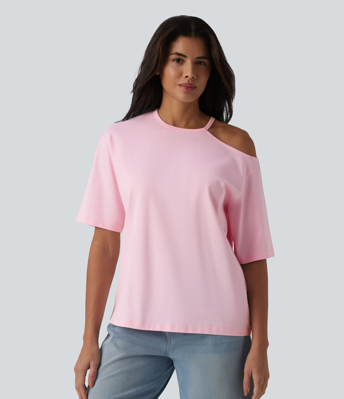 Round Neck Cut Out Half Sleeve Casual Cotton T-Shirt — Tender Touch — view 1