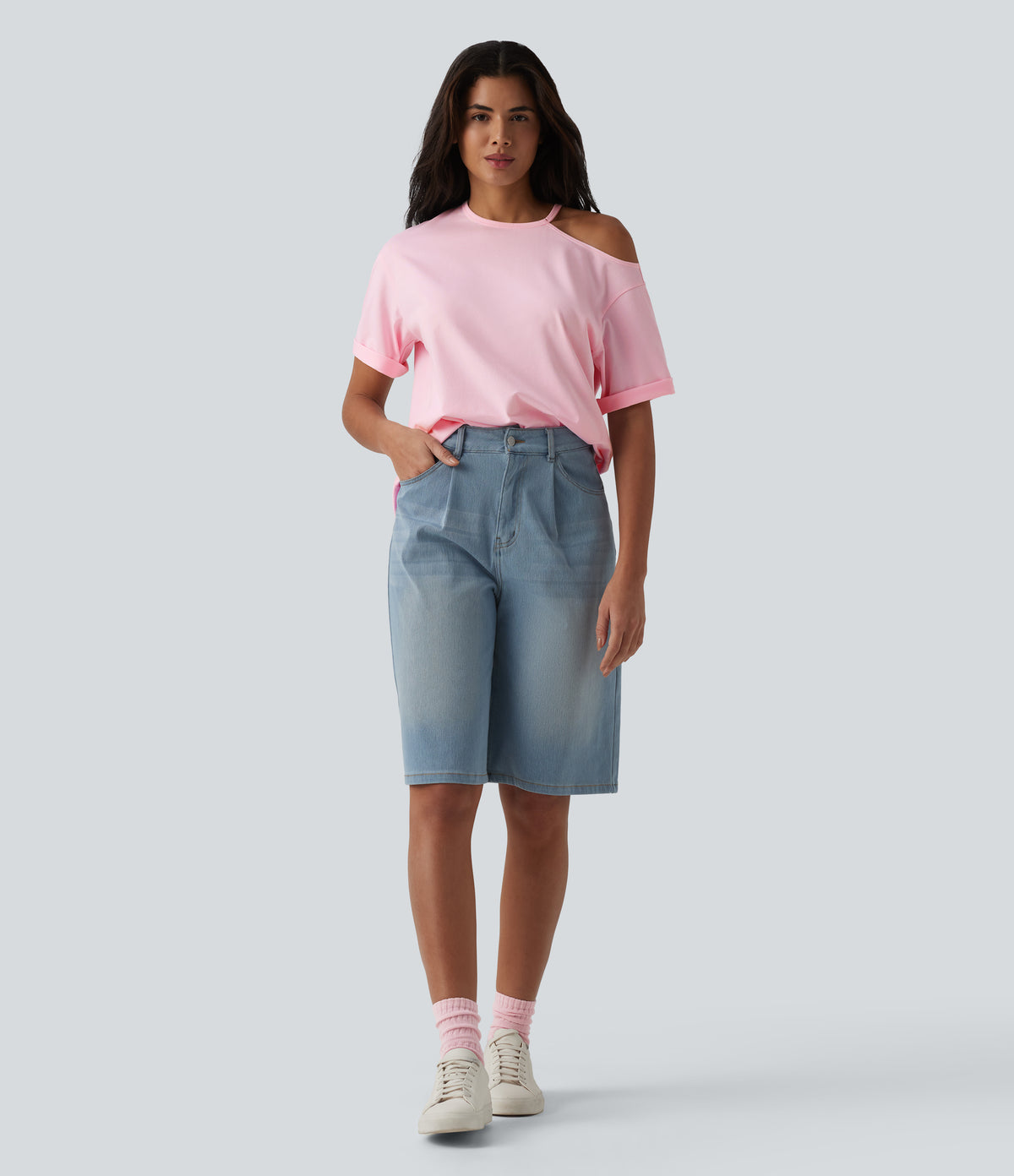 Round Neck Cut Out Half Sleeve Casual Cotton T-Shirt — Tender Touch — view 5