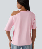 Round Neck Cut Out Half Sleeve Casual Cotton T-Shirt — Tender Touch — view 4