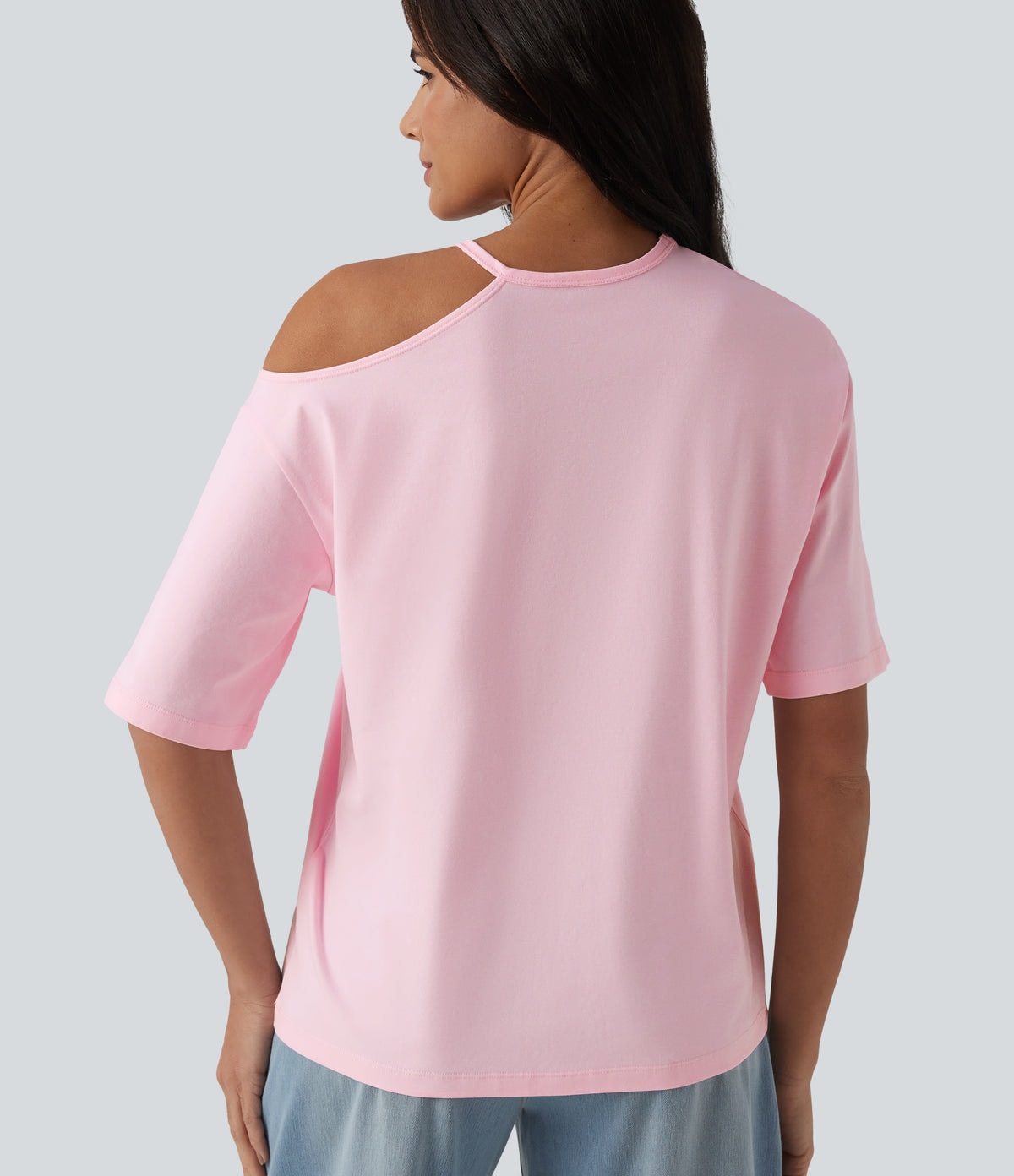 Round Neck Cut Out Half Sleeve Casual Cotton T-Shirt — Tender Touch — view 4