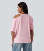 Round Neck Cut Out Half Sleeve Casual Cotton T-Shirt — Tender Touch — view 2