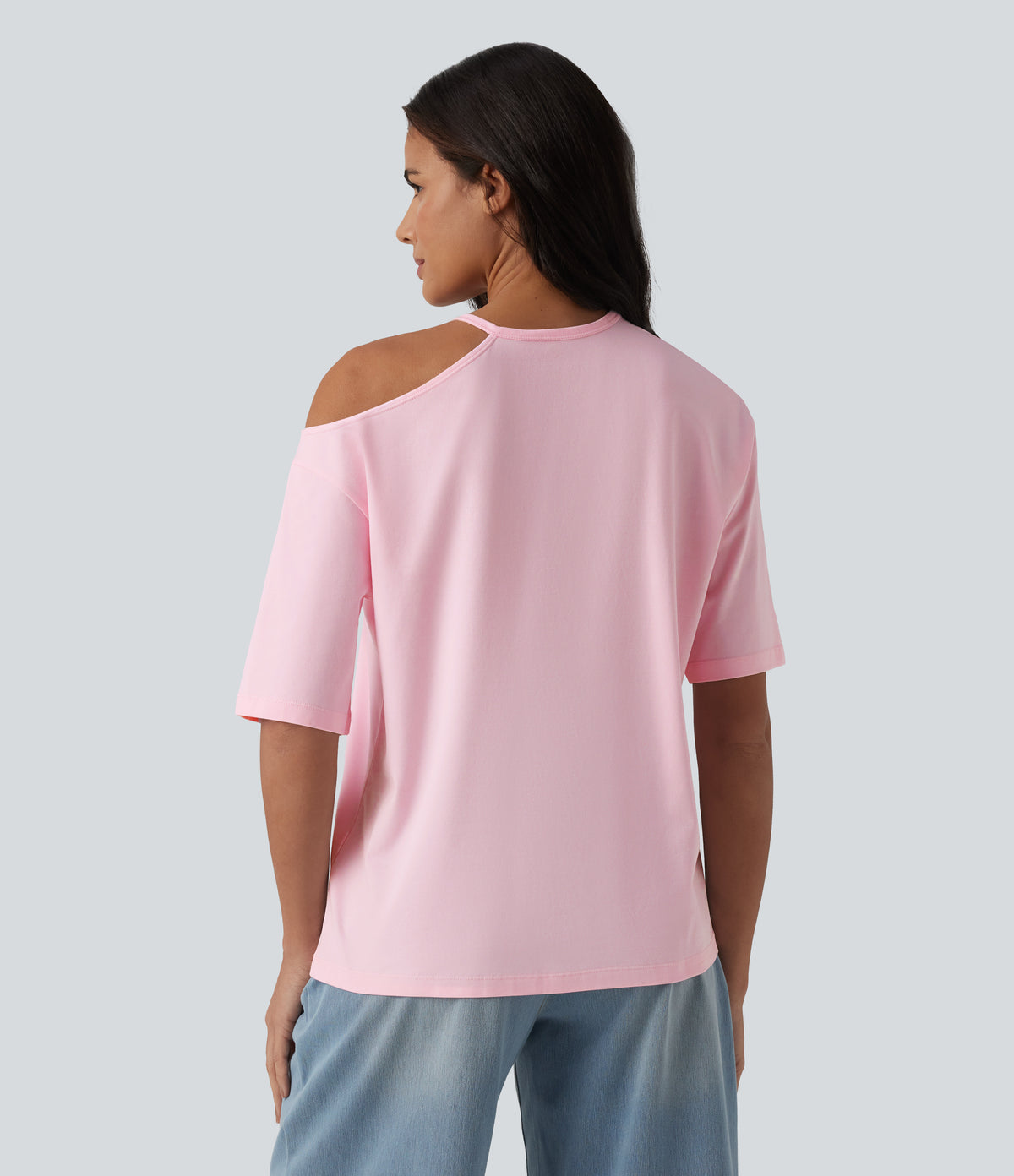 Round Neck Cut Out Half Sleeve Casual Cotton T-Shirt — Tender Touch — view 2