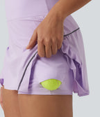 Reflective High Waisted Pleated 2-in-1 Quick Dry Mini Tennis Skirt with Pockets — Leisurely Lavender — view 6