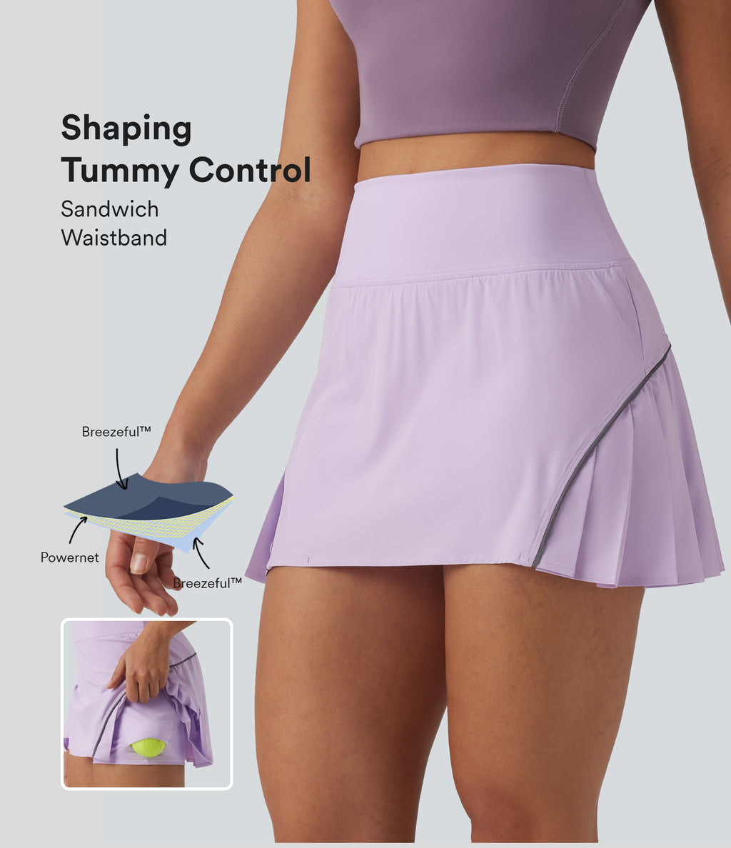 Reflective High Waisted Pleated 2-in-1 Quick Dry Mini Tennis Skirt with Pockets — Leisurely Lavender — view 1