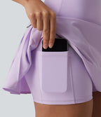 Reflective High Waisted Pleated 2-in-1 Quick Dry Mini Tennis Skirt with Pockets — Leisurely Lavender — view 7