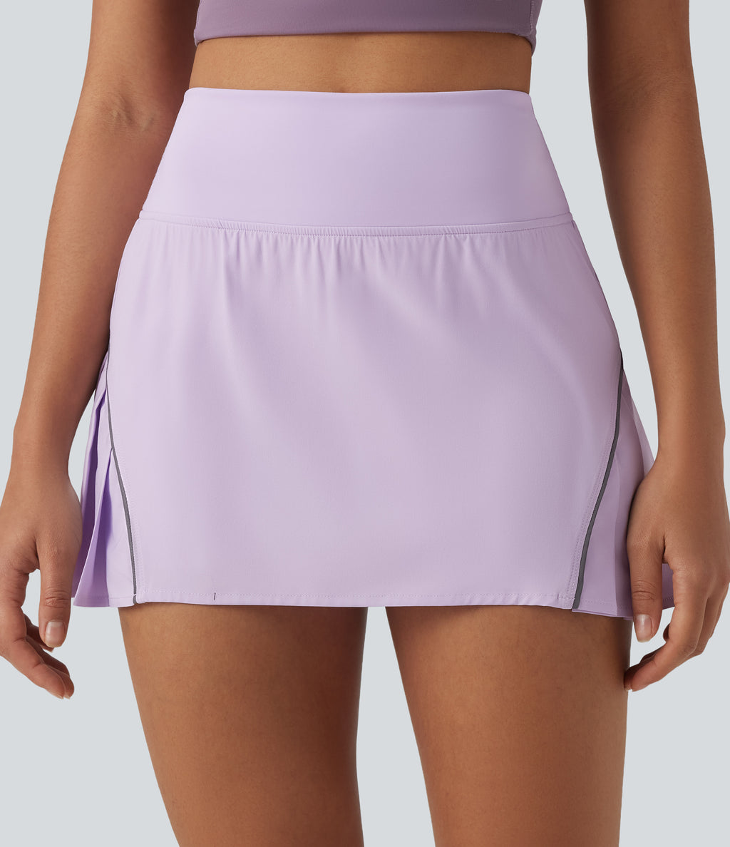 Reflective High Waisted Pleated 2-in-1 Quick Dry Mini Tennis Skirt with Pockets — Leisurely Lavender — view 8