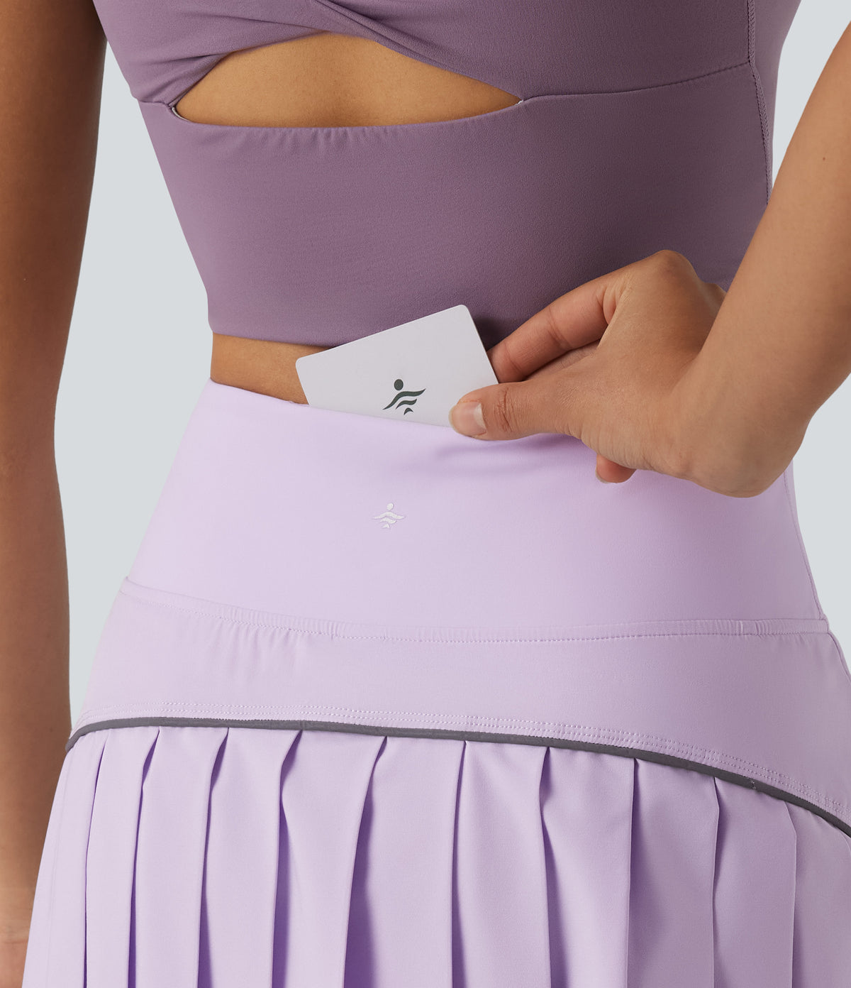 Reflective High Waisted Pleated 2-in-1 Quick Dry Mini Tennis Skirt with Pockets — Leisurely Lavender — view 5