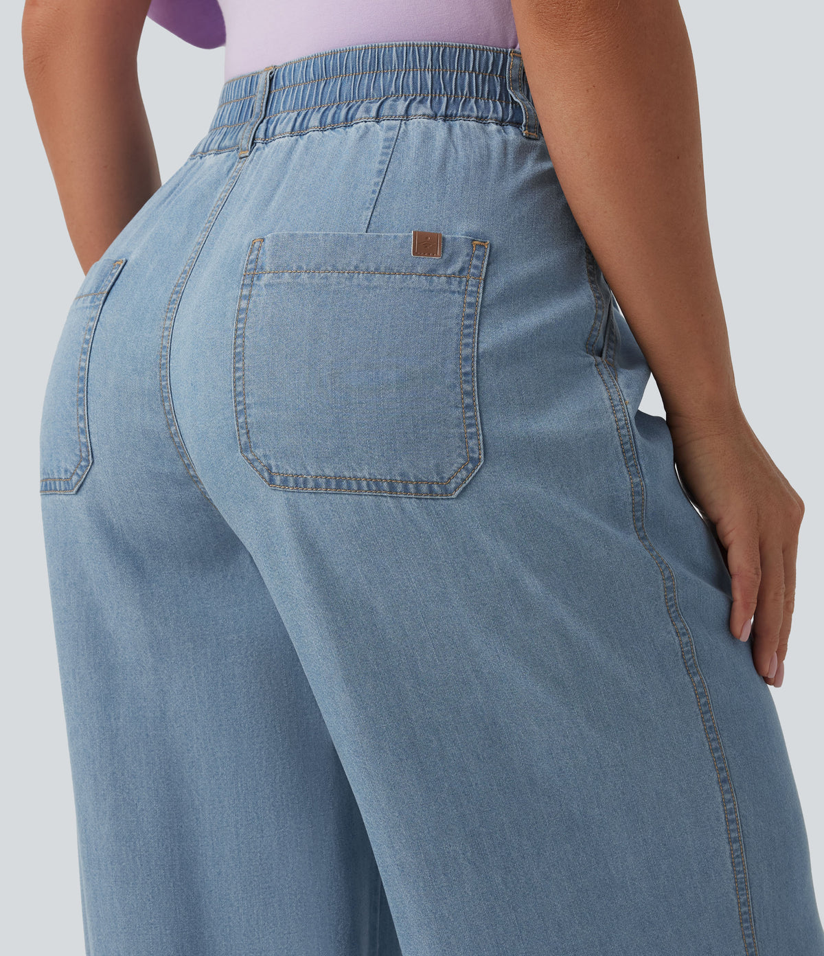 Mid Rise Wide Leg Casual Jeans with Pockets — Blue Jasper Denim — view 4