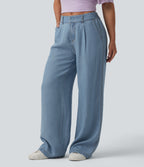 Mid Rise Wide Leg Casual Jeans with Pockets — Blue Jasper Denim — view 3