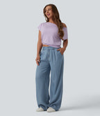 Mid Rise Wide Leg Casual Jeans with Pockets — Blue Jasper Denim — view 6