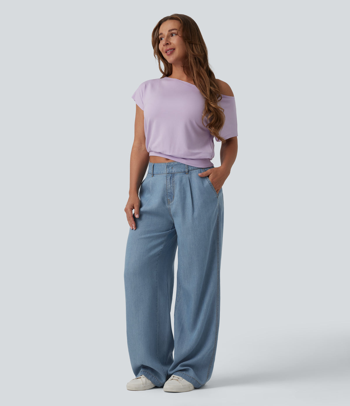Mid Rise Wide Leg Casual Jeans with Pockets — Blue Jasper Denim — view 6