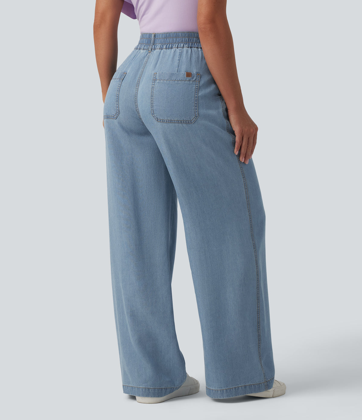 Mid Rise Wide Leg Casual Jeans with Pockets — Blue Jasper Denim — view 2