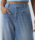 High Waisted Wide Leg Washed Casual Jeans with Pockets — Powder Blue Denim — view 5
