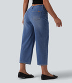 Mid Rise Straight Leg Washed Cropped Casual Jeans with Pockets — Tide Blue Denim — view 2