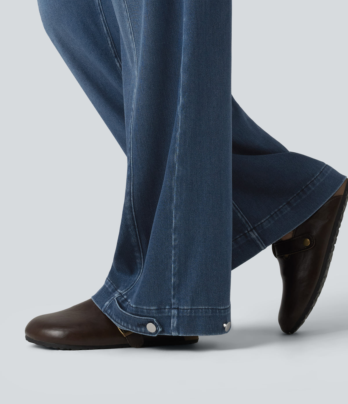 Mid Rise Adjustable Hem Draped Lyocell Washed Casual Baggy Wide Leg Jeans with Pockets — Tide Blue Denim — view 6