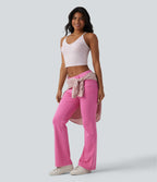 High Waisted Colorful Casual Flare Jeans with Pockets — Fuchsia Fedora — view 6