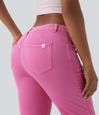 High Waisted Colorful Casual Flare Jeans with Pockets — Fuchsia Fedora — view 5