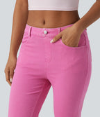 High Waisted Colorful Casual Flare Jeans with Pockets — Fuchsia Fedora — view 4