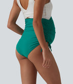Super High Waisted Drawstring Ruched Maternity Bikini Bottom Swimsuit — Parasailing — view 2