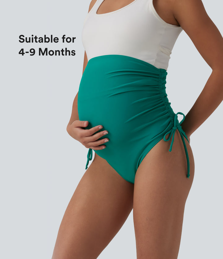 Super High Waisted Drawstring Ruched Maternity Bikini Bottom Swimsuit — Parasailing — view 1
