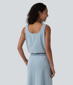 U Neck Denim Casual Tank Top — Malibu Blue Denim — view 2