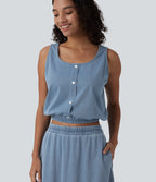 U Neck Denim Casual Tank Top — Tide Blue Denim — view 6