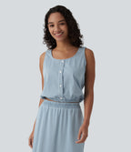 U Neck Denim Casual Tank Top — Malibu Blue Denim — view 4