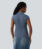V Neck Sleeveless Denim Casual Shirt — Tide Blue Denim — view 2