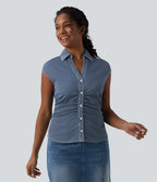 V Neck Sleeveless Denim Casual Shirt — Tide Blue Denim — view 4