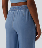 Mid Rise Denim Casual Joggers with Pockets — Tide Blue Denim — view 4