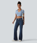 Low Rise Draped Lyocell Washed Casual Flare Jeans with Pockets — Pageant Blue Denim — view 6