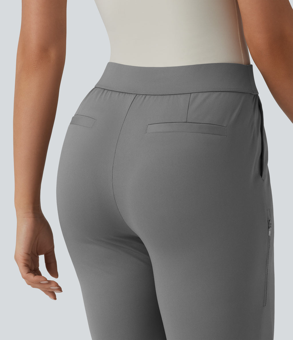 High Waisted Tapered Golf Trousers with Pockets — Mirage Gray — view 6