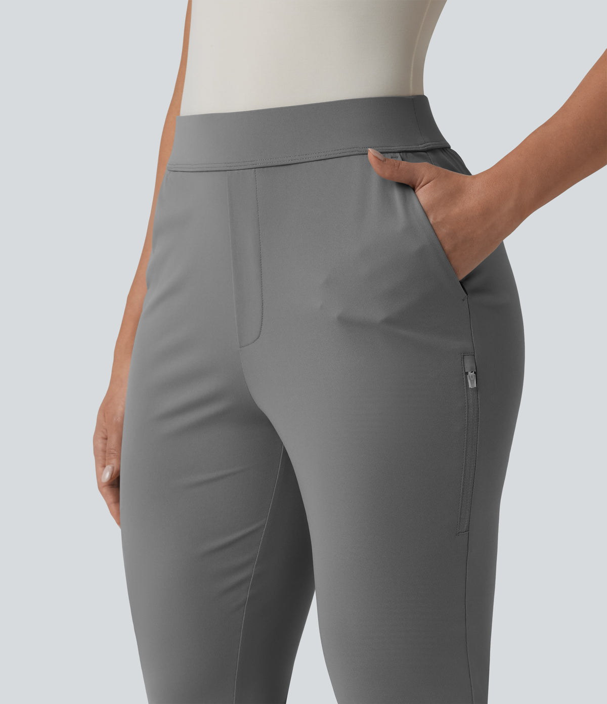 High Waisted Tapered Golf Trousers with Pockets — Mirage Gray — view 5