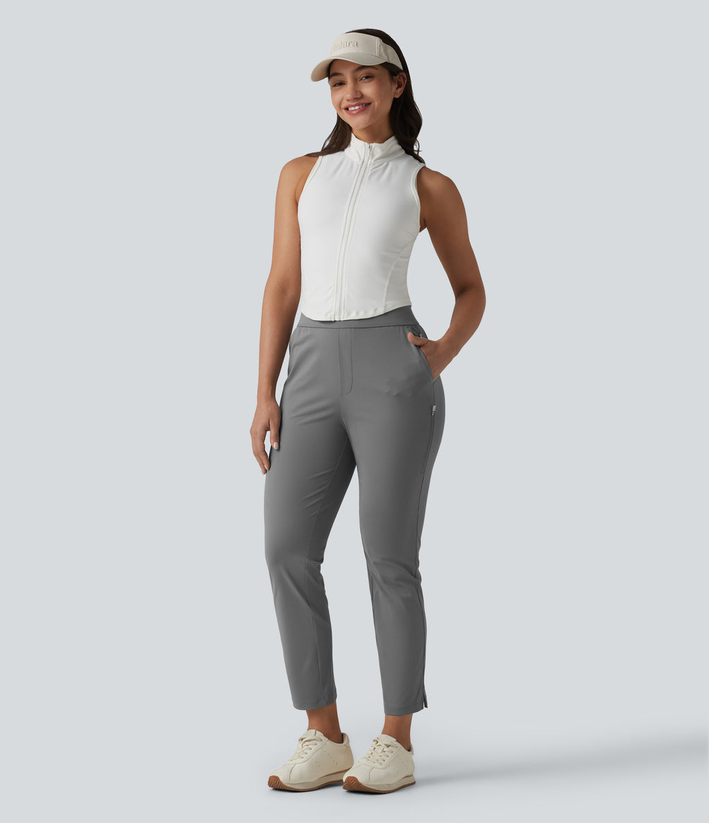 High Waisted Tapered Golf Trousers with Pockets — Mirage Gray — view 8