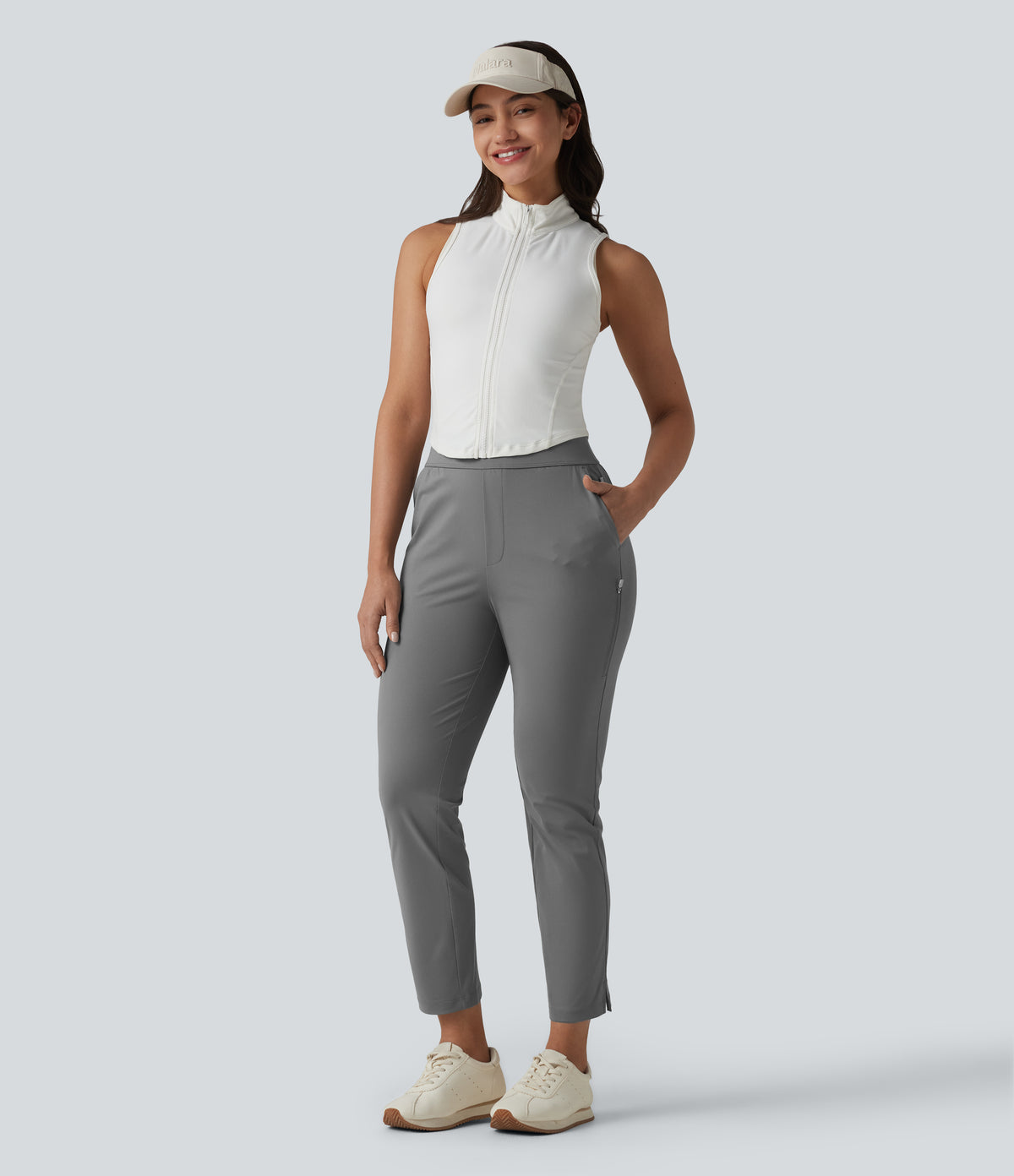 High Waisted Tapered Golf Trousers with Pockets — Mirage Gray — view 8