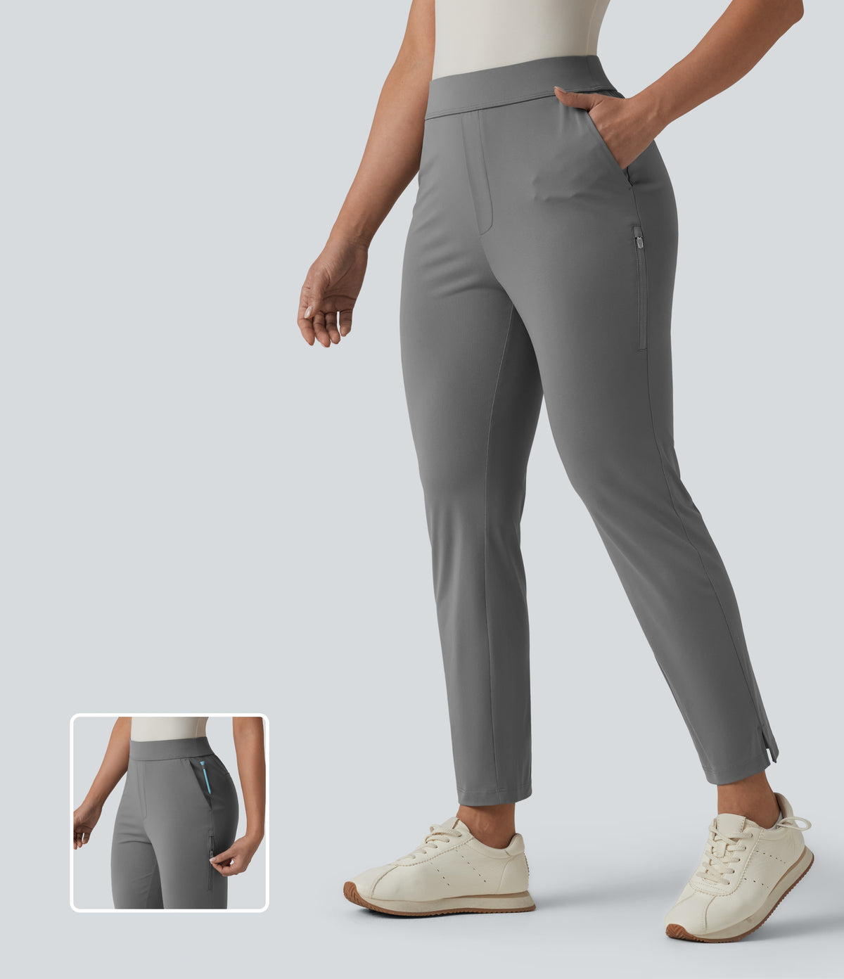 High Waisted Tapered Golf Trousers with Pockets — Mirage Gray — view 1