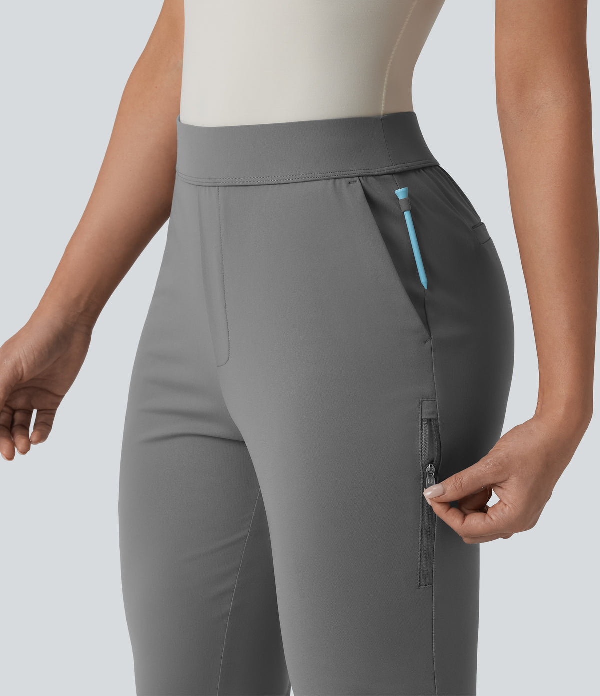 High Waisted Tapered Golf Trousers with Pockets — Mirage Gray — view 4