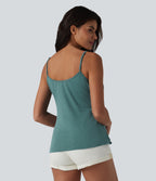 Adjustable Straps Ruched Crossover Hem Casual Heathered Tank Top — Jade Green Floral Yarn — view 2