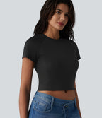 Round Neck Raglan Sleeve Breathable Mesh Casual T-Shirt — Black — view 6
