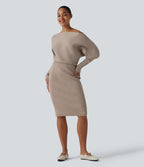 Long Sleeve Midi Casual Jumper Dress — Oatstone Beige — view 5