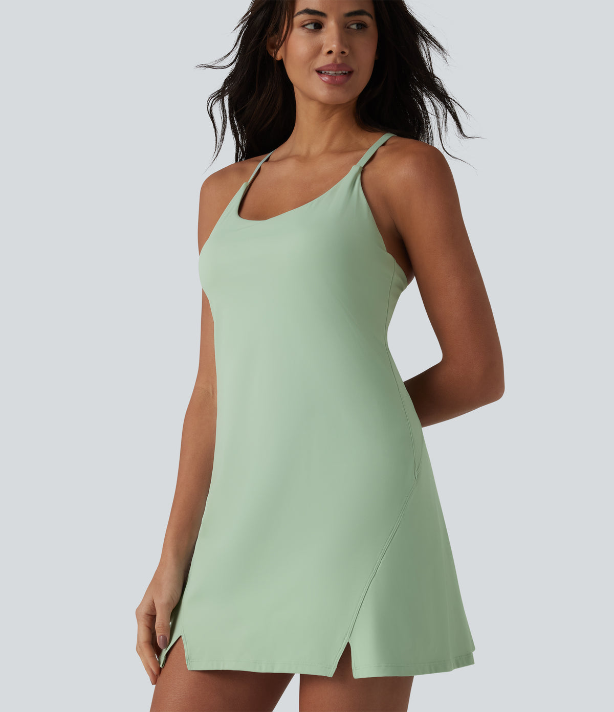 Airy 2-in-1 InstantCool Mini Dance Active Slip Dress with Pockets-Edition — Light Bean Green — view 7