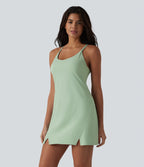 Airy 2-in-1 InstantCool Mini Dance Active Slip Dress with Pockets-Edition — Light Bean Green — view 3