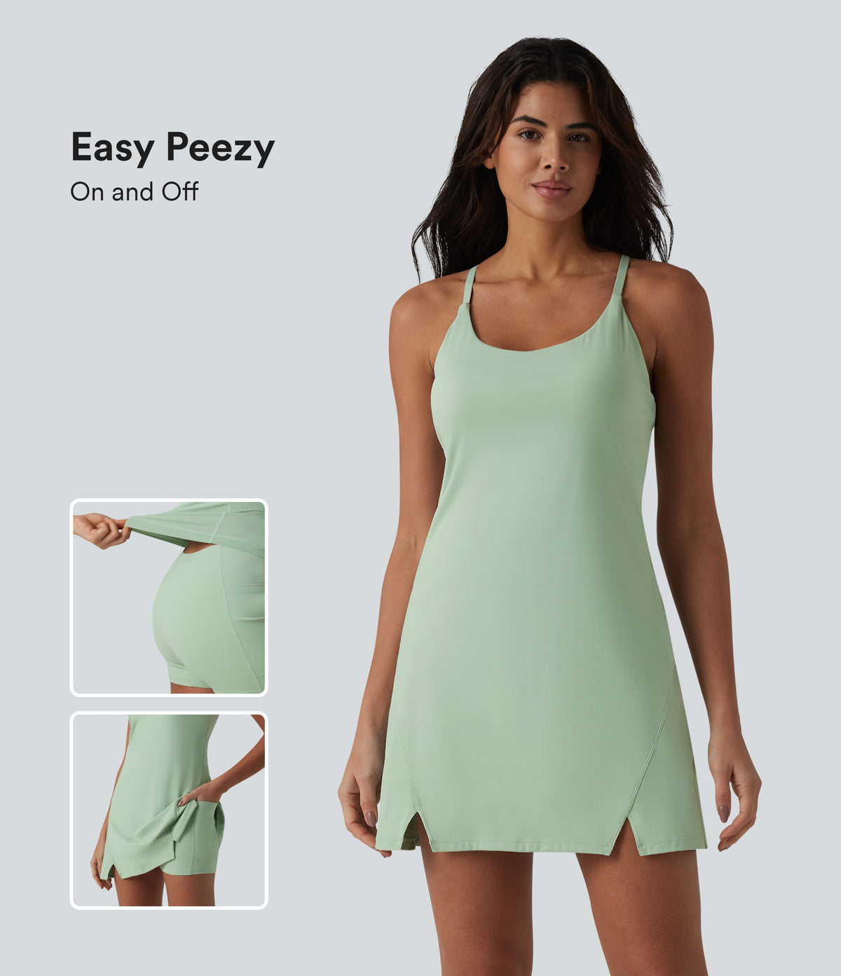 Airy 2-in-1 InstantCool Mini Dance Active Slip Dress with Pockets-Edition — Light Bean Green — view 1