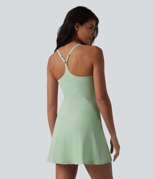 Airy 2-in-1 InstantCool Mini Dance Active Slip Dress with Pockets-Edition — Light Bean Green — view 2