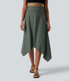High Waisted Hanky Hem Stripe Flowy Midi Casual Skirt — Verdelume Fade — view 1