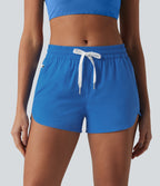 Mid Rise Drawstring Curved Hem Built-in Underwear Quick Dry Running Shorts with Pockets — Nebulas Blue — view 2