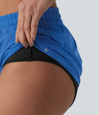 Mid Rise Drawstring Curved Hem Built-in Underwear Quick Dry Running Shorts with Pockets — Nebulas Blue — view 5