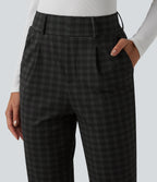 High Waisted Plaid Tapered Work Trousers with Pockets — Charcoal Haze — view 5
